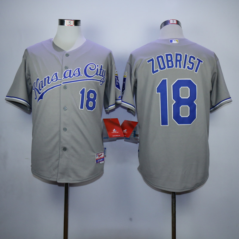 Men Kansas City Royals 18 Zobrist Grey MLB Jerseys